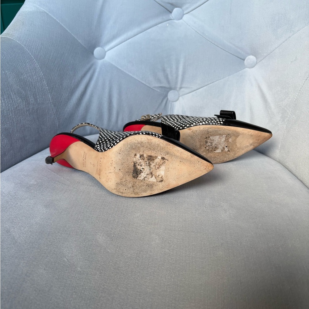 kate spade Black and White Polka Dot Bow Slingback Heels - Picture 9 of 10